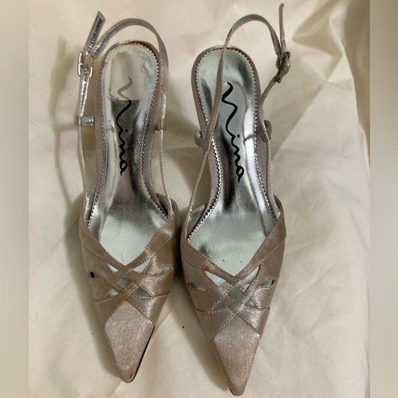 NINA Leather/Silk Sling Back Pumps 6.5M NWOT - Picture 5 of 7